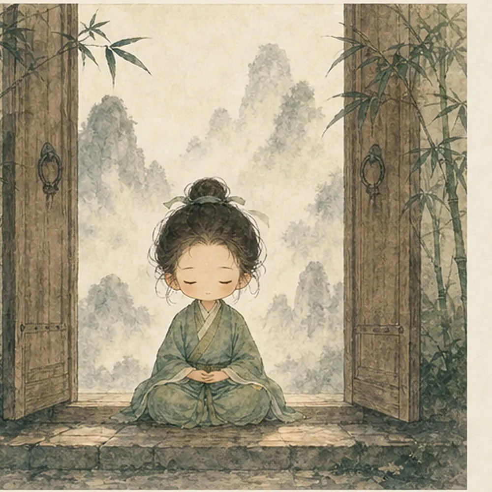 小修行者稳坐在两扇半开门之间,既不向外追也不封闭,表现守中的适中。